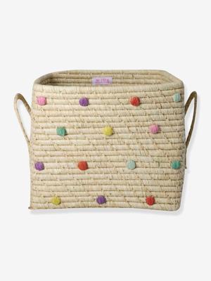 LOVE mand van raffia met rice handgrepen meerkleurig