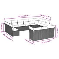 14-delige Loungeset met kussens poly rattan beige - thumbnail