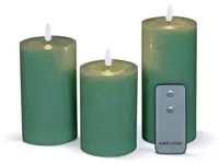 Anna&apos;s Collection LED kaars 3d flame rustiek set 7.5 cm jade groen 3 stuks - thumbnail