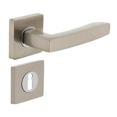Deurkruk 1714 Dean op vierkant rozet 7mm nokken met sleutelgat plaatjes chroom/nikkel mat