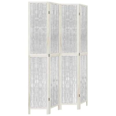 Kamerscherm met 4 panelen massief paulowniahout wit