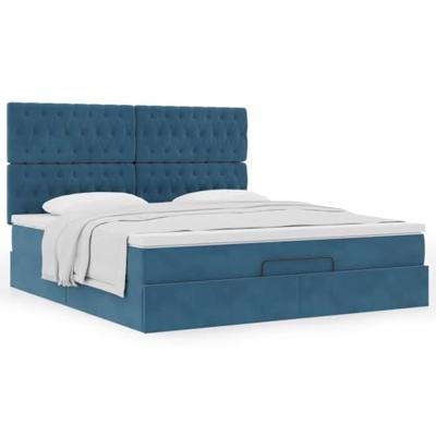 Ottoman bed met matrassen 160x200cm fluweel donkerblauw