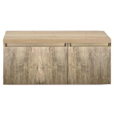 Frozen 3D Badmeubelset 100 cm - Greeplijst in Kleur - Wastafel Onderkast met Bovenblad French Oak