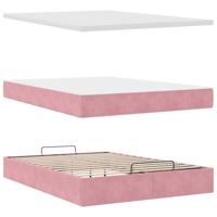 Ottoman bed met matras en LED's 140x200cm fluweel roze - thumbnail