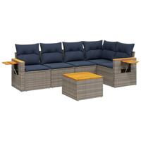 6-delige Loungeset met kussens poly rattan grijs - thumbnail