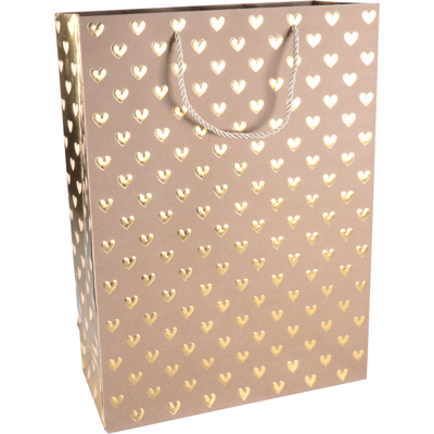 Tas | Love | Papier | 30x 12x42cm | draagtas | bruin/goud | 40 stuks