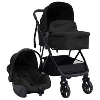 VidaXL Kinderwagen 3-in-1 staal antracietkleurig en zwart - thumbnail