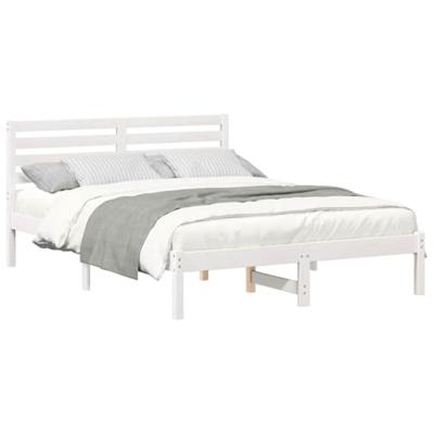 Bedframe met hoofdeinde Wit 135 x 190 cm Massief grenenhout - thumbnail