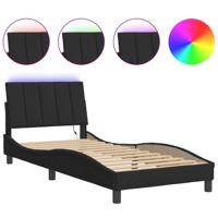Bedframe met LED zonder matras "Hanko" fluweel zwart 90x190 cm - thumbnail