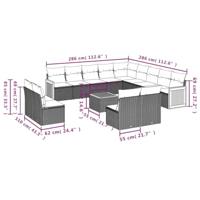 14-delige Loungeset met kussens poly rattan grijs - thumbnail