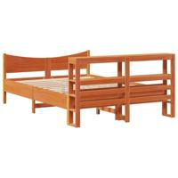 Bedframe met hoofdbord massief grenenhout wasbruin 135x190 cm - thumbnail