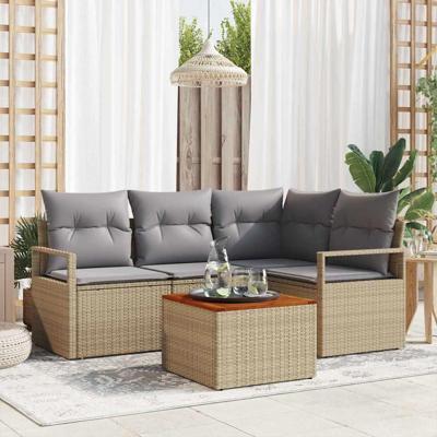 Tuinbankenset met opslag 5 pcs Beige en Licht Grijs poly rattan