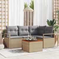 Tuinbankenset met opslag 5 pcs Beige en Licht Grijs poly rattan - thumbnail