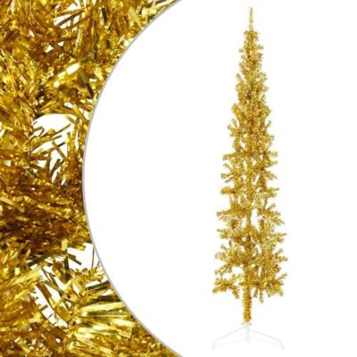 VidaXL Kunstkerstboom half met standaard smal 240 cm goudkleurig VidaXL Kunstkerstboom half met standaard smal 240 cm goudkleurig