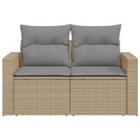 Tuinbank 2-zits met kussens poly rattan beige - thumbnail