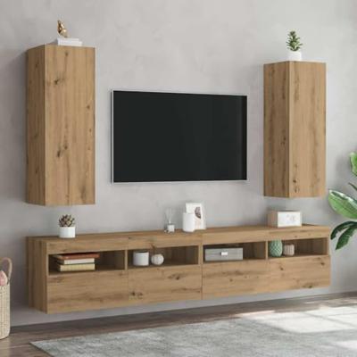 Tv-meubelen 2 st 30,5x30x90 cm bewerkt hout artisanaal eiken Tv-meubelen 2 st 30,5x30x90 cm bewerkt hout artisanaal eiken
