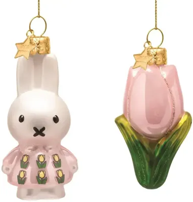 Vondels paashanger nijntje met roze jurk en tulp 6cm multi 2 stuks