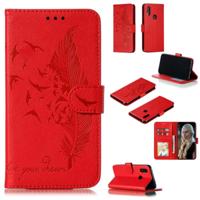 Feather patroon Litchi textuur horizontale Flip lederen draagtas met portemonnee & houder & kaartsleuven voor Xiaomi Redmi 7 (rood) - thumbnail