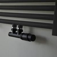 Radiator Wiesbaden Thermostatisch Onderblok Set Mat Zwart Haaks Rechts - thumbnail