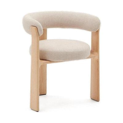 Kave Home Eetkamerstoel 'Granite' Chenille en essenhout, kleur Beige/Naturel Kave Home Eetkamerstoel 'Granite' Chenille en essenhout, kleur Beige/Naturel