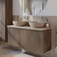 Ben Linea badmeubel incl. beige betonnen waskommen 120x45x71cm eiken grijs - thumbnail