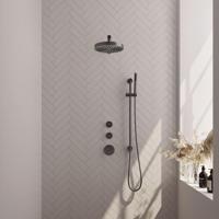 BRAUER Stripe Thermostatische Inbouw Regendouche - SET 07 - 25cm douchekop - rechte muurarm - staaf handdouche - doucheslang - geïntegreerde glijstang - gunmetal geborsteld PVD 5-GM-377 - thumbnail