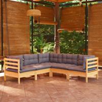 5-delige Loungeset met grijze kussens massief grenenhout - thumbnail
