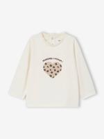 T-shirt baby met lange mouwen en luipaardhartmotief ecru - thumbnail