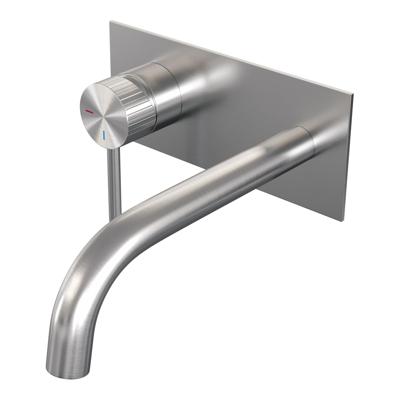 BRAUER Stripe Inbouw Wastafelmengkraan - gebogen uitloop en afdekplaat - model A2 - RVS-kleurig geborsteld PVD 5-NG-333