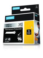 Dymo RHINO permanente polyester tape 6 mm, zwart op metaal - thumbnail