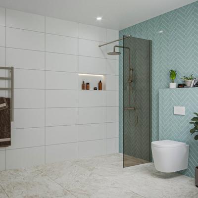 Fortifura Galeria inloopdouche - 60x200cm - rookglas - wandarm - Geborsteld Gunmetal PVD SW797935/SW797907