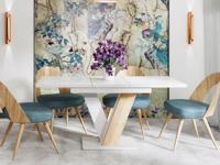 Verlengbare eettafel MASOV 120>160 cm hoogglans wit/sonoma eik - thumbnail