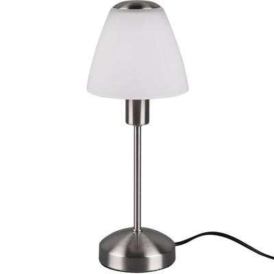 LED Tafellamp E14 - Moderne Mat Nikkel Lamp met Wit Glas