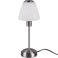 LED Tafellamp E14 - Moderne Mat Nikkel Lamp met Wit Glas - thumbnail
