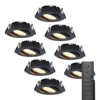 8x LED inbouwspots Rome - Zwart - 6 Watt 500 lumen - Kantelbaar - Dimbaar - 2700K warm wit - IP44 Waterdicht - Inclusief afstandsbediening - Geringe inbouwdiepte - thumbnail
