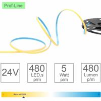 LED Strip 2700K dimbaar 24V 5M warm wit 5W p/mtr een streeplicht 480 Leds p/mtr 4mm breed 127-158 - thumbnail
