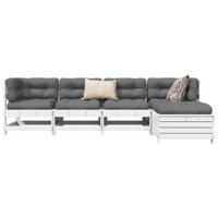 5-delige Loungeset massief grenenhout wit - thumbnail