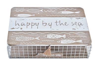 Decoratieve Doos DKD Home Decor Wit Bruin Hout Metaal Spiralen Mediterrane