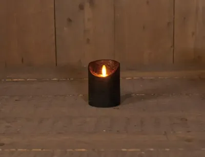 B.o.t. kaars wax rustiek bewegende vlam 7.5x10cm zwart 3xaaa/timer - Annas collection