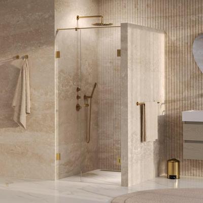 BRAUER Void Carving nisdeur 2-delig helder glas 100x200 omkeerbaar met draaideur 60 aan muur incl. glascoating PVD goud geborsteld