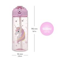 Baagl Regenboog Unicorn Drinkfles 500ml met Rietje - thumbnail