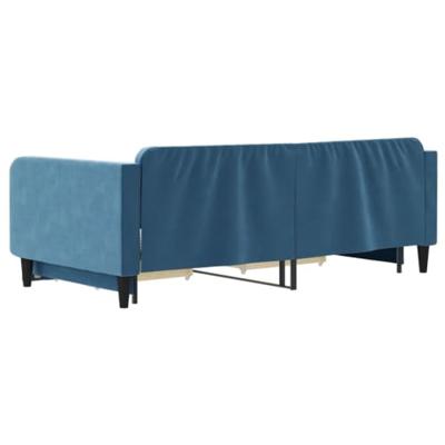 Slaapbank met onderschuifbed en lades 100x200 cm fluweel blauw