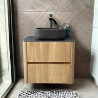 Badmeubel Casajoy Bold Onderkast 60 cm 2 Lades Eiken Met Topblad Donkergrijs - thumbnail