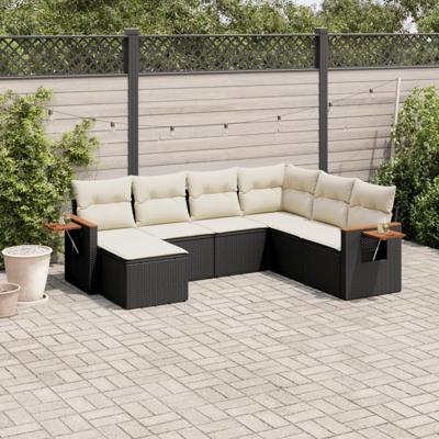 8-delige Loungeset met kussens poly rattan zwart - thumbnail