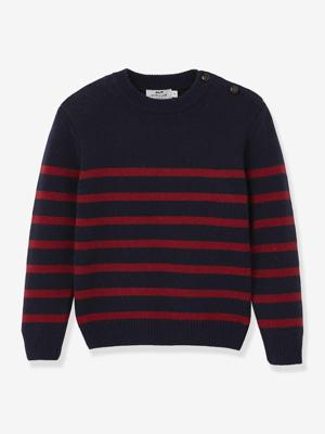 Gestreept trui voor jongens met voornamelijk wol CYRILLUS marineblauw Gestreept trui voor jongens met voornamelijk wol CYRILLUS marineblauw