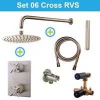 Wiesbaden Inbouw Regendouche Set 06 Cross Muuruitloop RVS - thumbnail