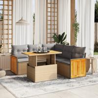 6-delige Loungeset met kussens poly rattan beige - thumbnail