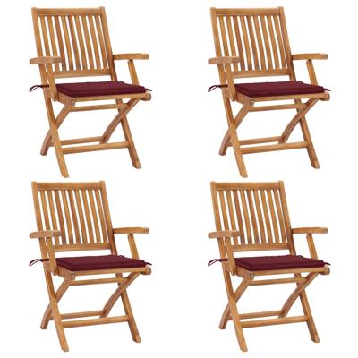 Tuinstoelen 4 st inklapbaar met kussens massief teakhout