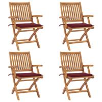 Tuinstoelen 4 st inklapbaar met kussens massief teakhout - thumbnail