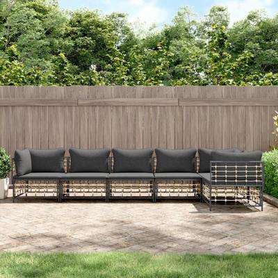 6-delige Loungeset met kussens poly rattan antracietkleurig